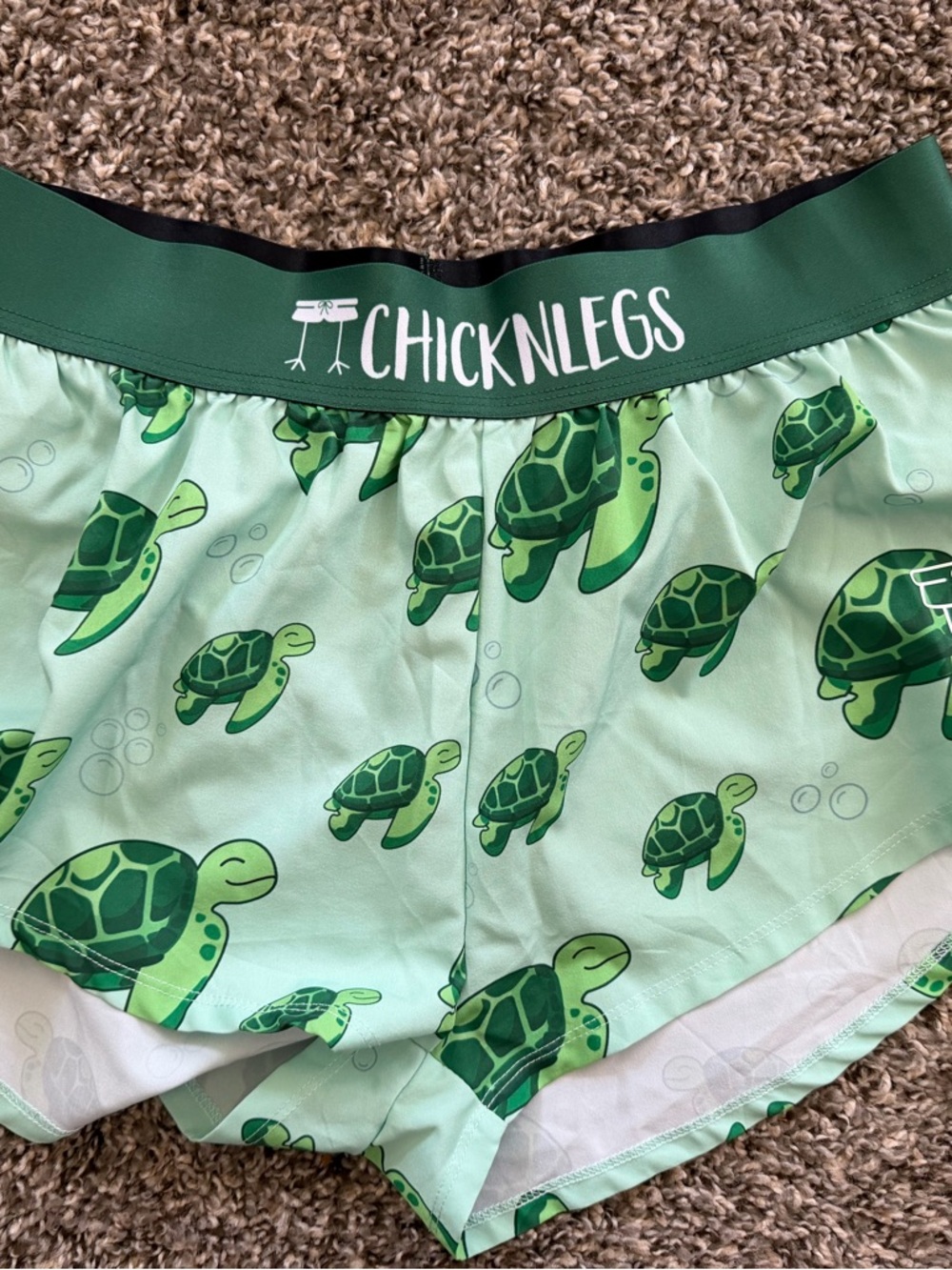 CHICKNLEGS Women's Athletic Shorts in Mint Green Turtle Print